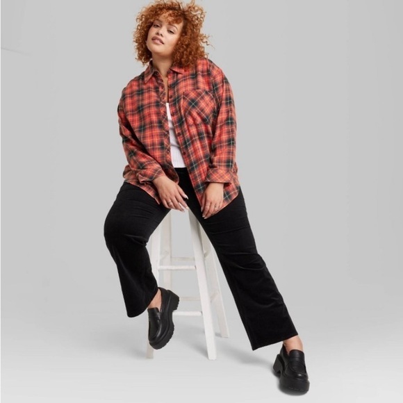 Women's Oversized Button-Down Flannel
Shirt - Wild Fable™ Red Plaid new - Picture 3 of 9